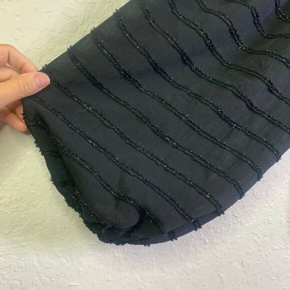 ASTR The Label Blouse L Peasant Style Elastic Waist Peplum Black Shimmer Thread - Picture 7 of 13